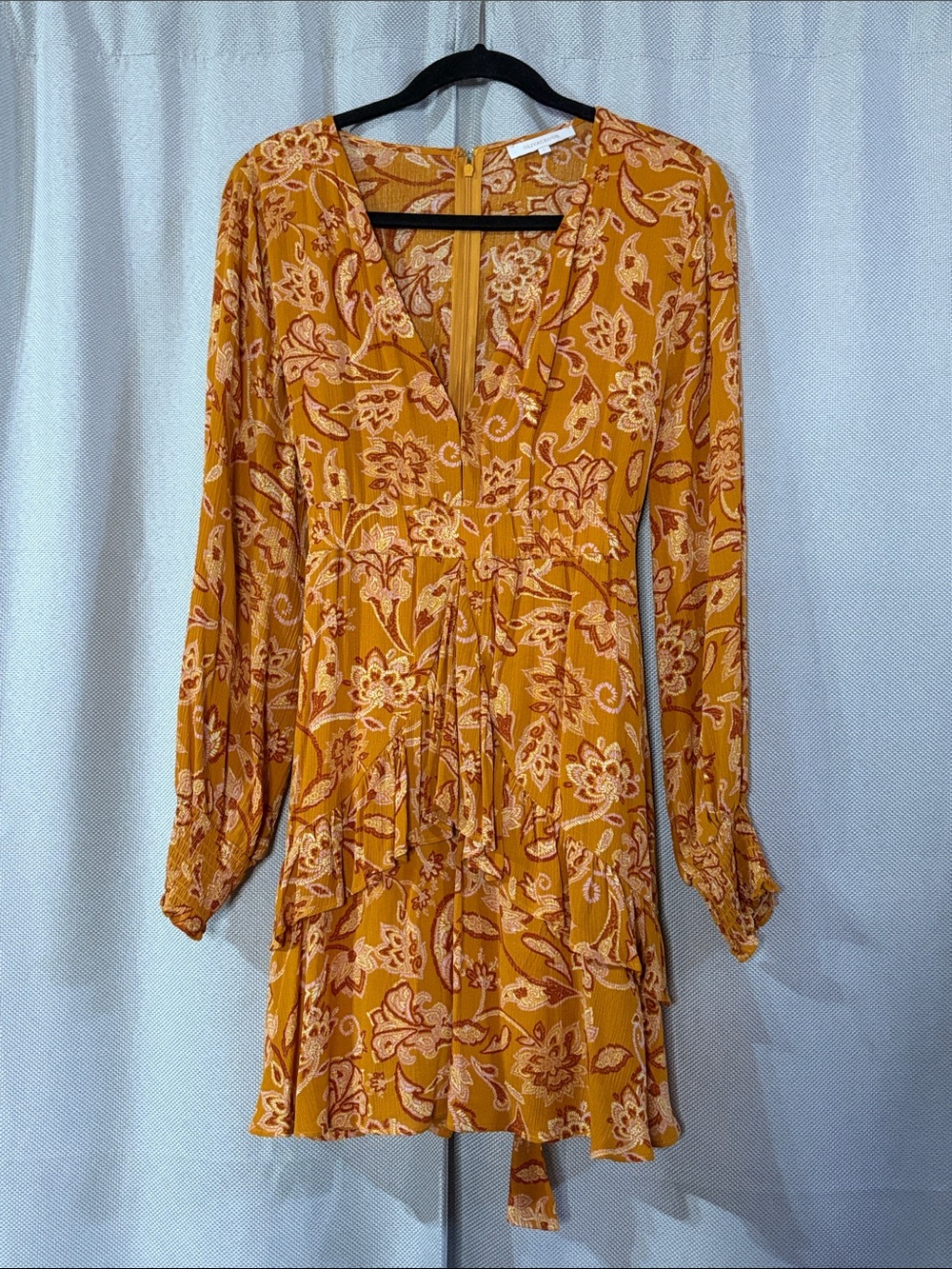 Olivaceous Mustard Floral Tiered V-Neck Mini Dress